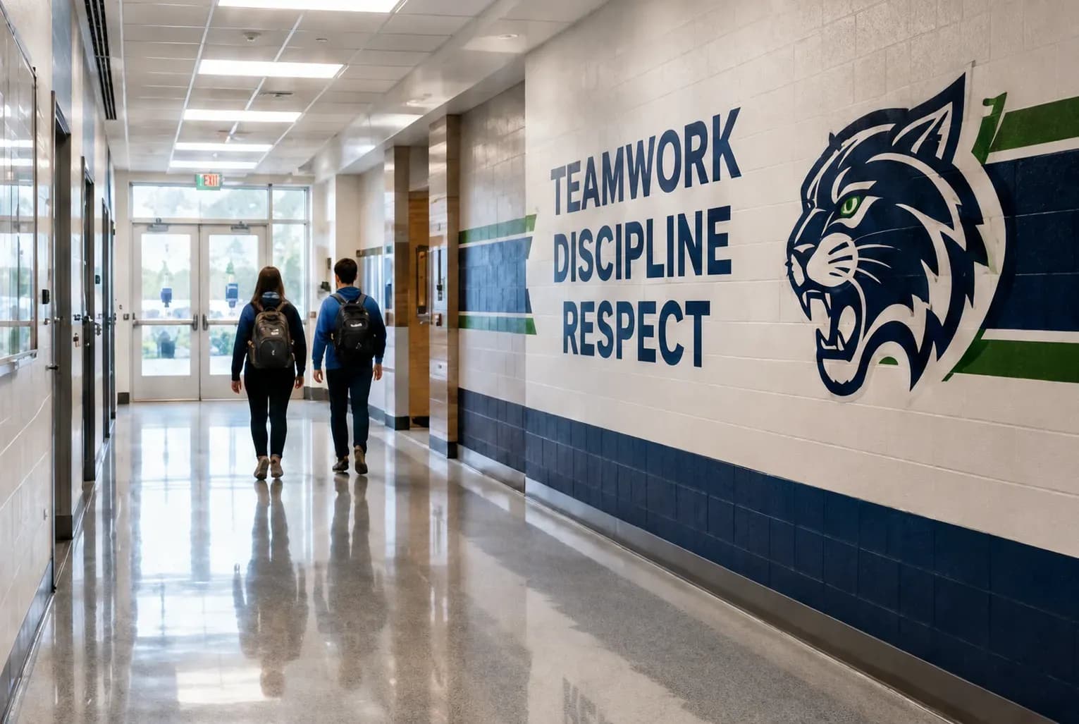 Students moving through a school corridor