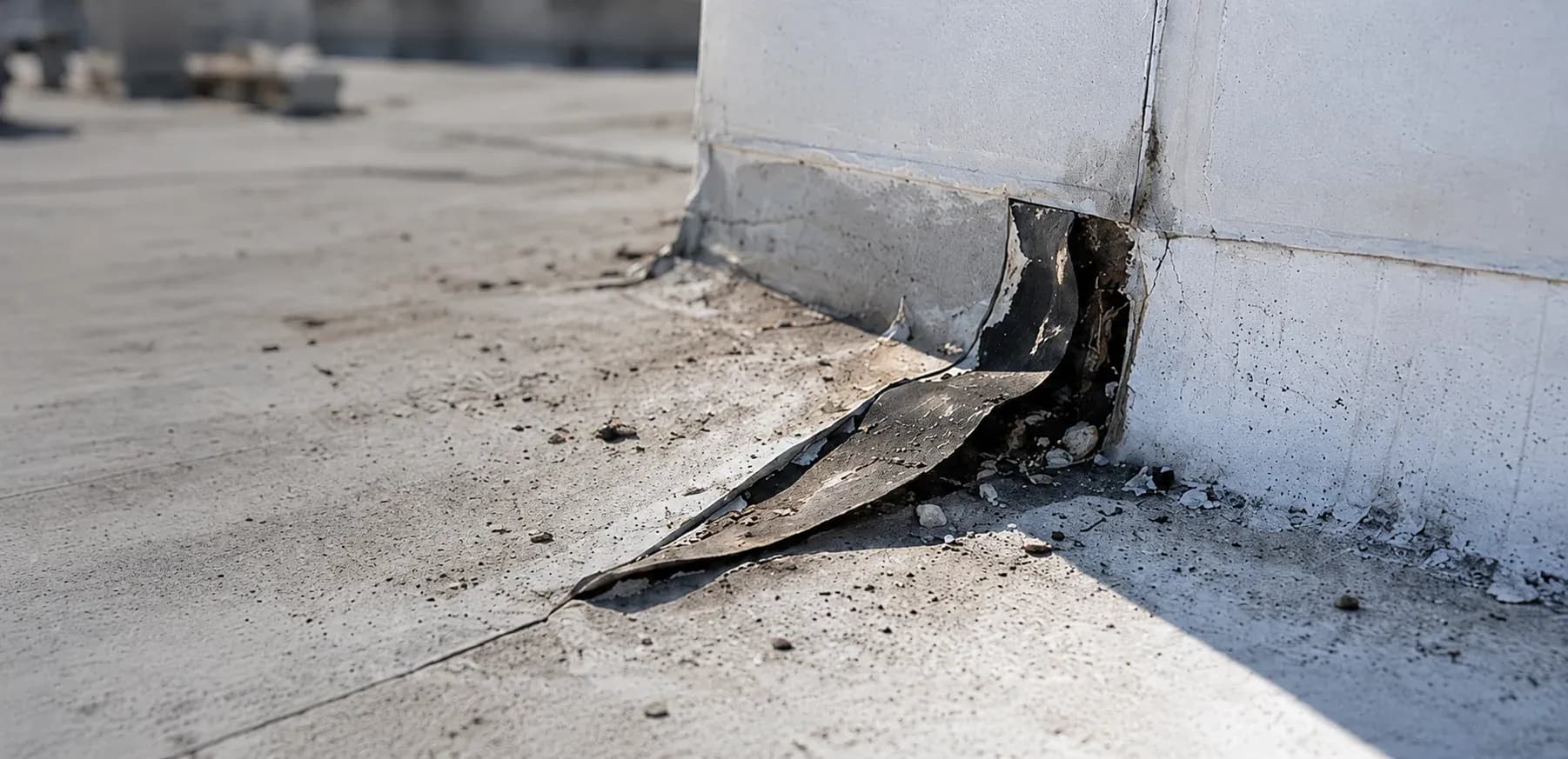 Roof detail where a curb meets the membrane
